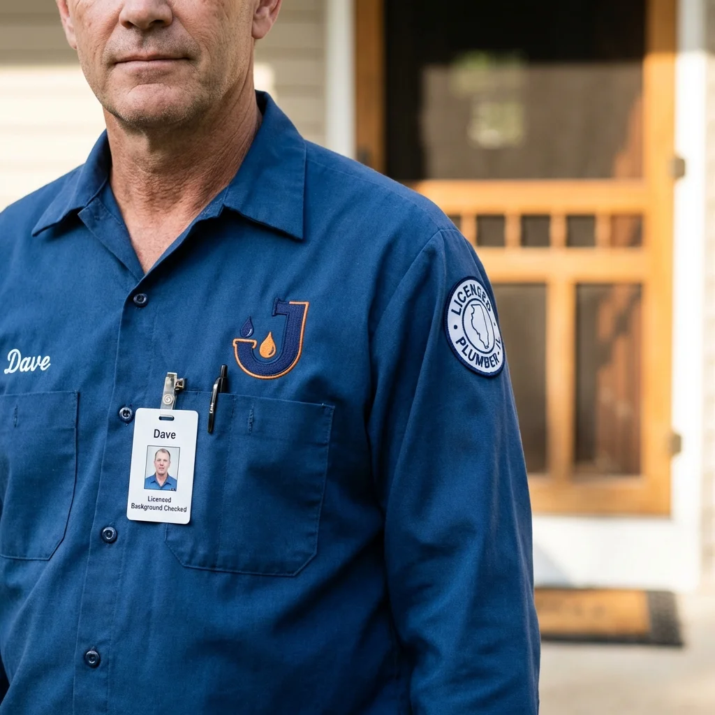 Licensed plumber showing ID badge in Montgomery, PA