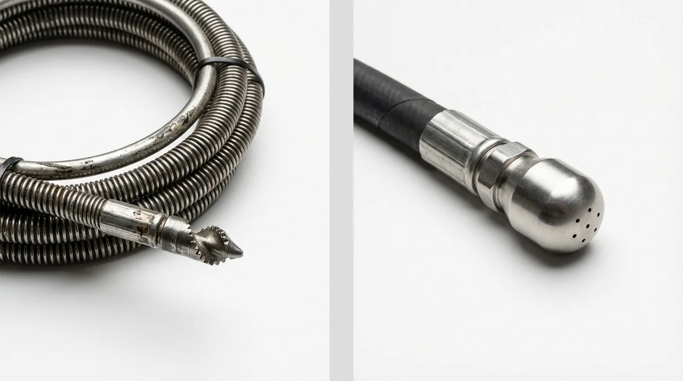 Drain snake cable and hydro jetting nozzle used for drain cleaning in Montgomery, PA