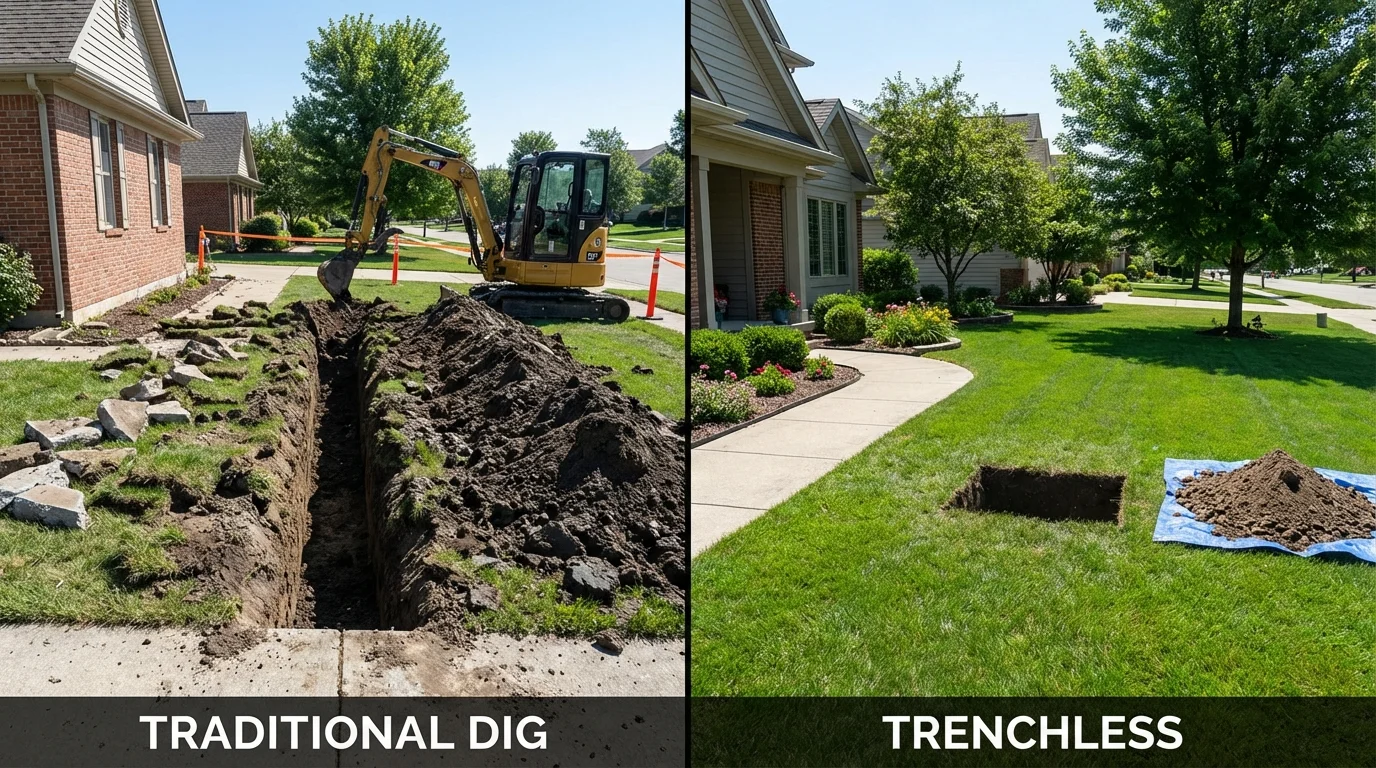 Trenchless sewer repair with minimal yard damage versus traditional excavation in Montgomery, PA